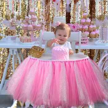 Юбка-пачка, сетчатый стул, детский обеденный стол, украшение для вечеринки по случаю дня рождения, душа ребенка, ярко-розовые настольные юбки, Праздничный стол