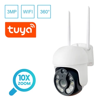 QZT Наружная Камера Видеонаблюдения 360 Ночного Видения 3MP Tuya Smart Home Security Camera Водонепроницаемая 10-Кратный Зум PTZ IP-Камера WIFI