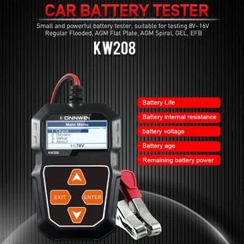KW208 Тестер автомобильного аккумулятора 12V от 100 до 2000CCA, тестер круговой зарядки с проворачиванием, анализатор заряда аккумулятора на 12 Вольт, инструменты для работы с аккумуляторами