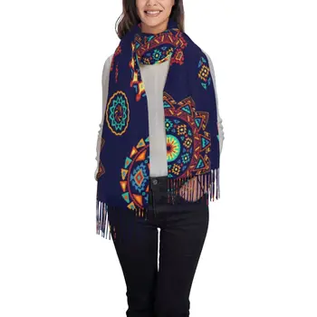 Новый женский шарф в этническом стиле, зимние шали, тонкая обертка, теплый шарф с кисточками, волосатая буфанда