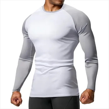 Мужская футболка, компрессионная рубашка с длинным рукавом, солнцезащитный быстросохнущий топ для фитнеса второго слоя