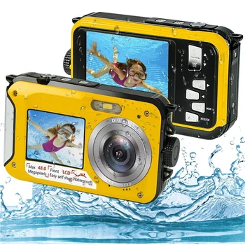 Подводная камера HD 48-мегапиксельная цифровая камера для селфи 16-кратный водонепроницаемый видеомагнитофон для рыбалки с защитой от встряхивания, мини-камера с двумя экранами