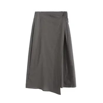 Ранняя осень, новая мода, женский темперамент, повседневная универсальная юбка в стиле саронг с высокой талией, асимметричная юбка из льняной смеси в стиле саронг