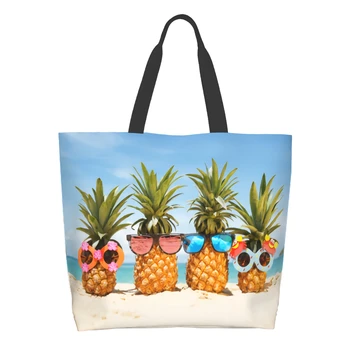 Хозяйственная сумка Lovely Pineapples Многоразовая Пляжная сумка-тоут Тропическая летняя сумка через плечо Повседневная легкая Большой емкости