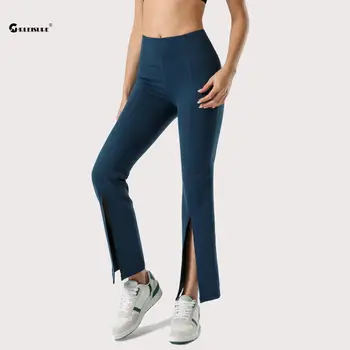 CHRLEISURE Расклешенные брюки для йоги, спортивные брюки с разрезами, леггинсы для тренировки ягодиц с высокой талией, женские эластичные колготки для бега, спортивная одежда