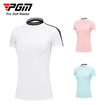 Женская футболка для гольфа PGM с коротким рукавом, летняя спортивная одежда для гольфа из ткани для женщин YF558