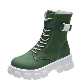 Новые женские модные ботинки Зеленого цвета на платформе, женские парусиновые ботинки 