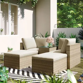 Мебель для патио, садовый стул, стол, комплект из 5 секционных диванов из плетеного ротанга, коричневый, бежевый, свободная комбинация размещения